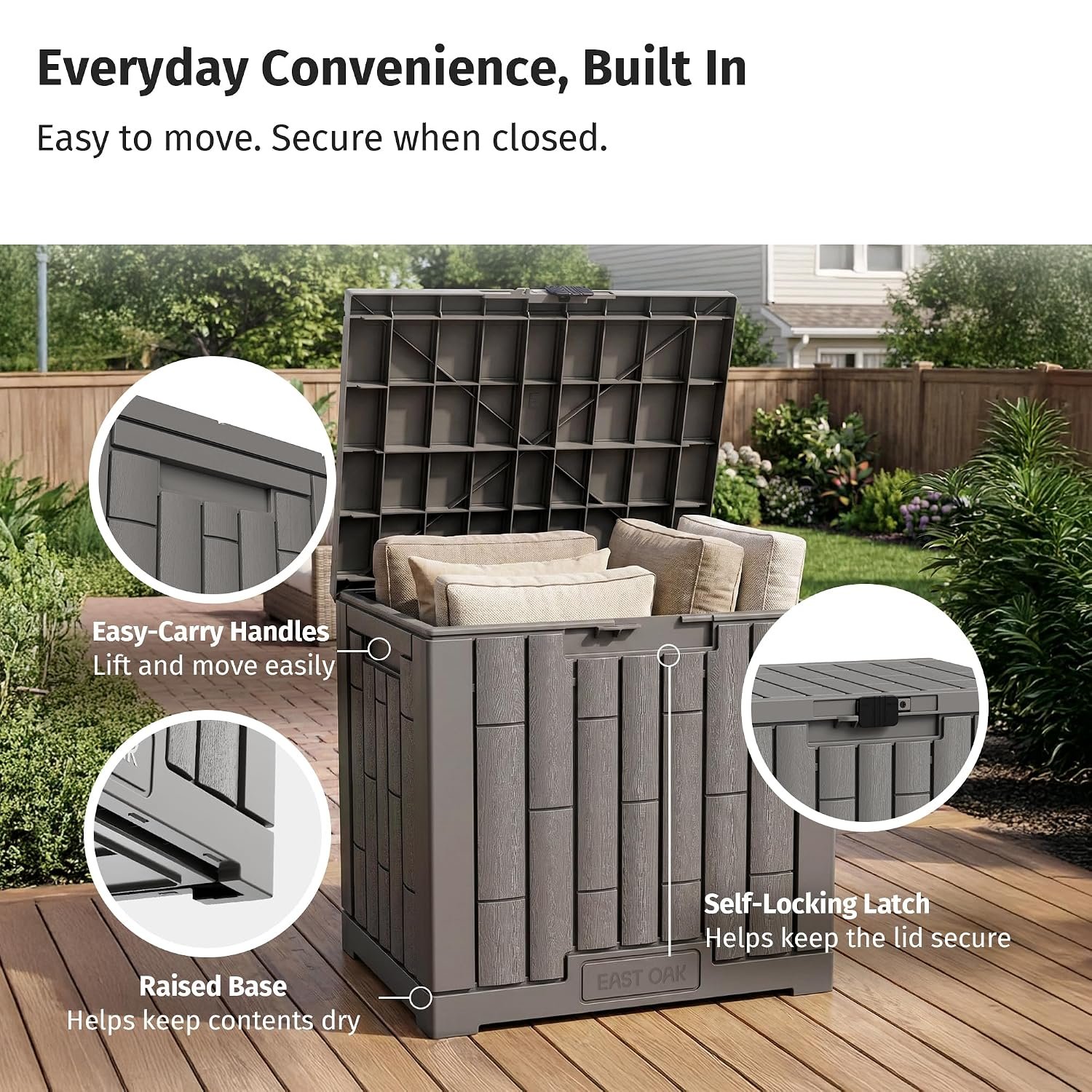 EAST OAK 31 Gallon deck box image 6 showing outdoor storage details