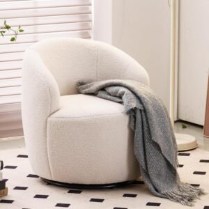 FOXHUNTER teddy ivory boucle swivel barrel accent chair front view