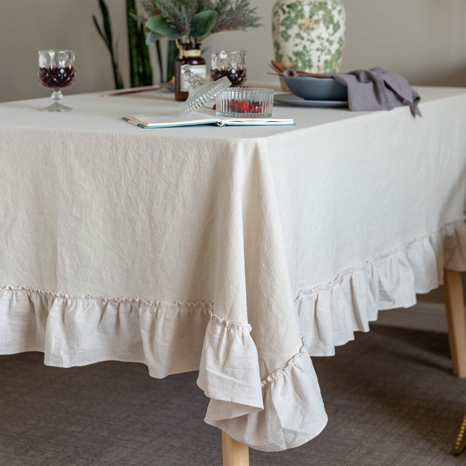 GLORY SEASON Retro Farmhouse Ruffle Tablecloth 52x70 farmhouse rectangle tablecloth product gallery image 3