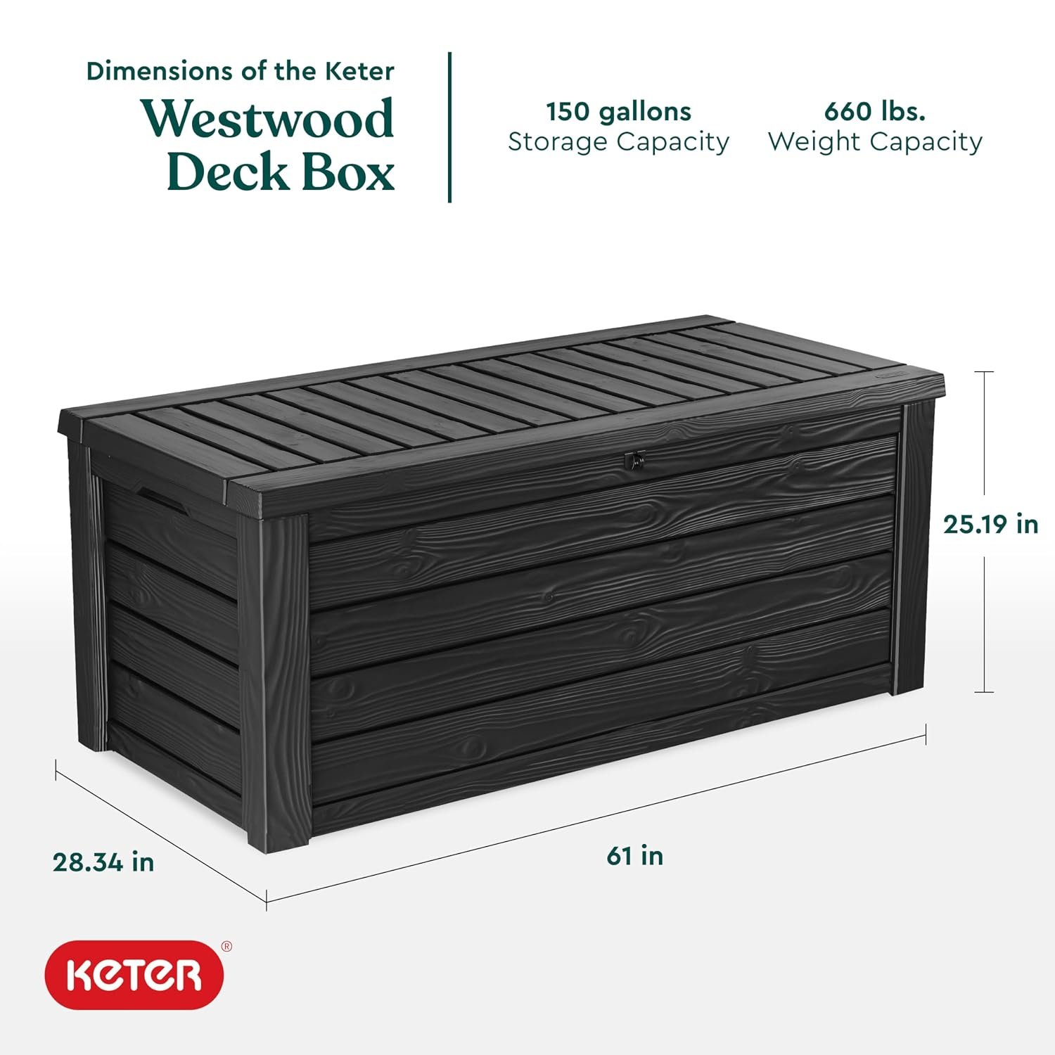 Keter Westwood 150 Gallon deck box image 2 showing outdoor storage details