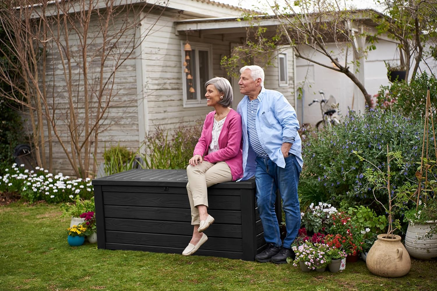 Keter Westwood 150 Gallon deck box image 3 showing outdoor storage details