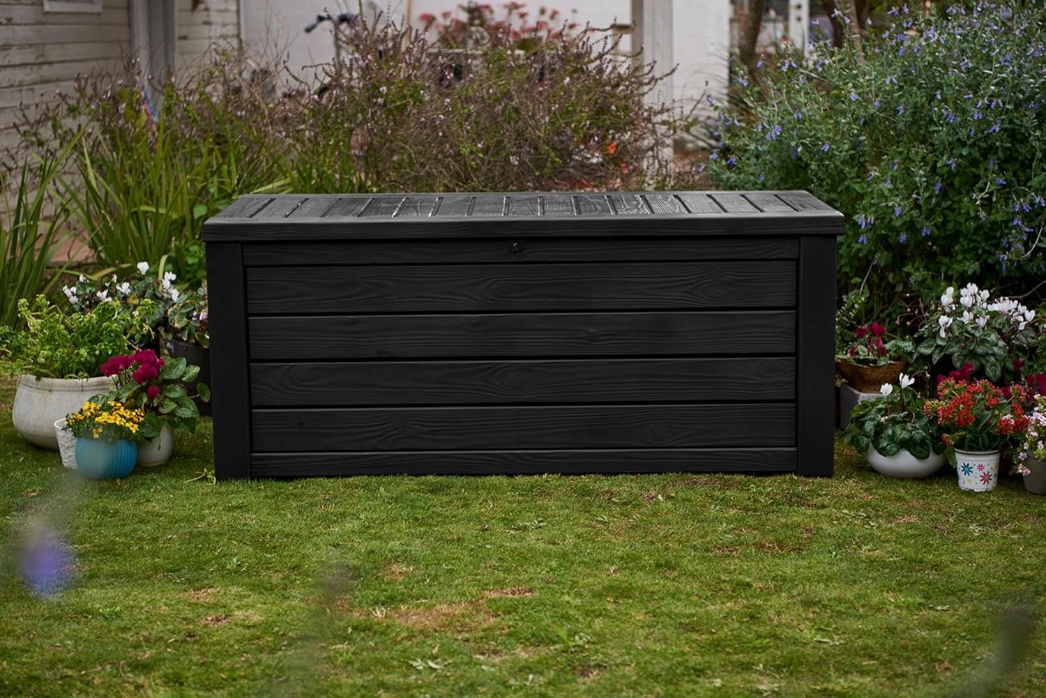Keter Westwood 150 Gallon deck box image 4 showing outdoor storage details