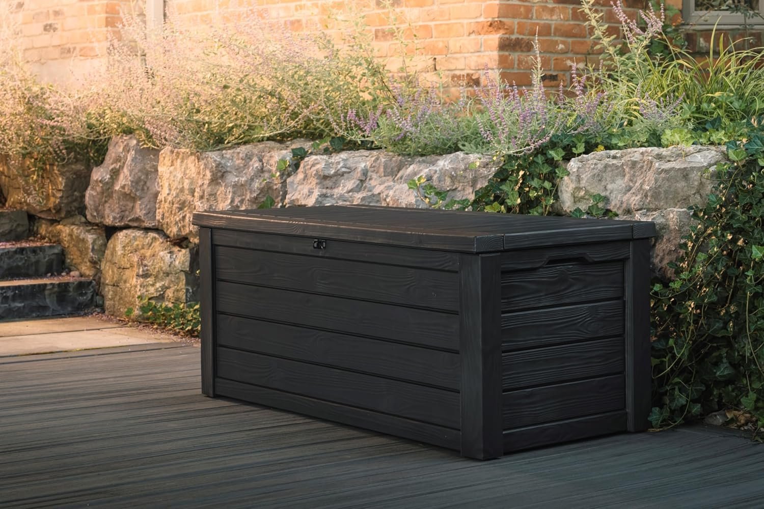 Keter Westwood 150 Gallon deck box image 6 showing outdoor storage details