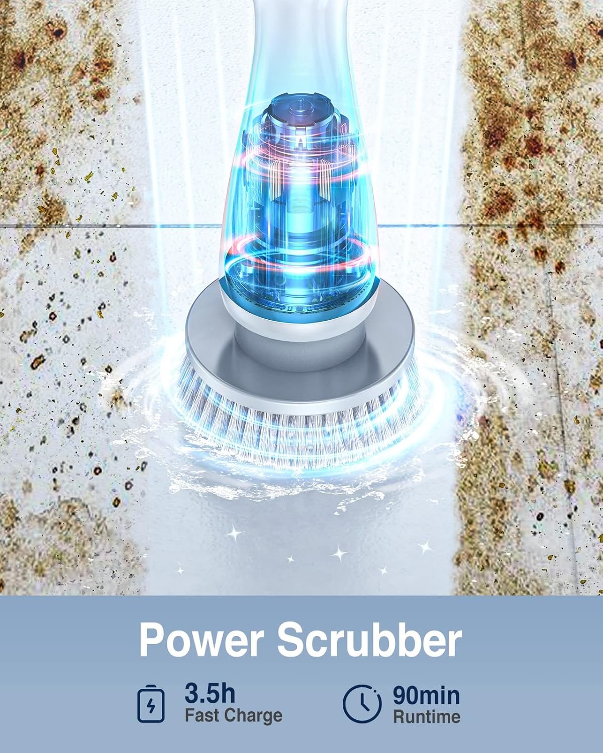 LABIGO LABIGO Electric Spin Scrubber LA1 Pro gallery image 2 showing electric spin scrubber brush heads and bathroom cleaning use