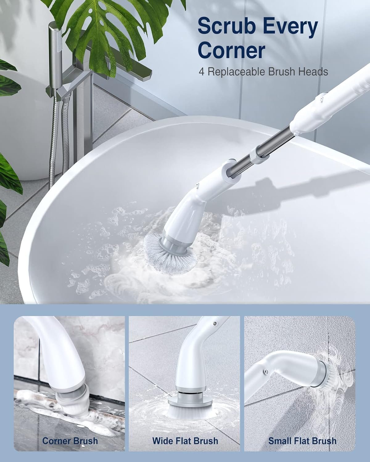 LABIGO LABIGO Electric Spin Scrubber LA1 Pro gallery image 4 showing electric spin scrubber brush heads and bathroom cleaning use