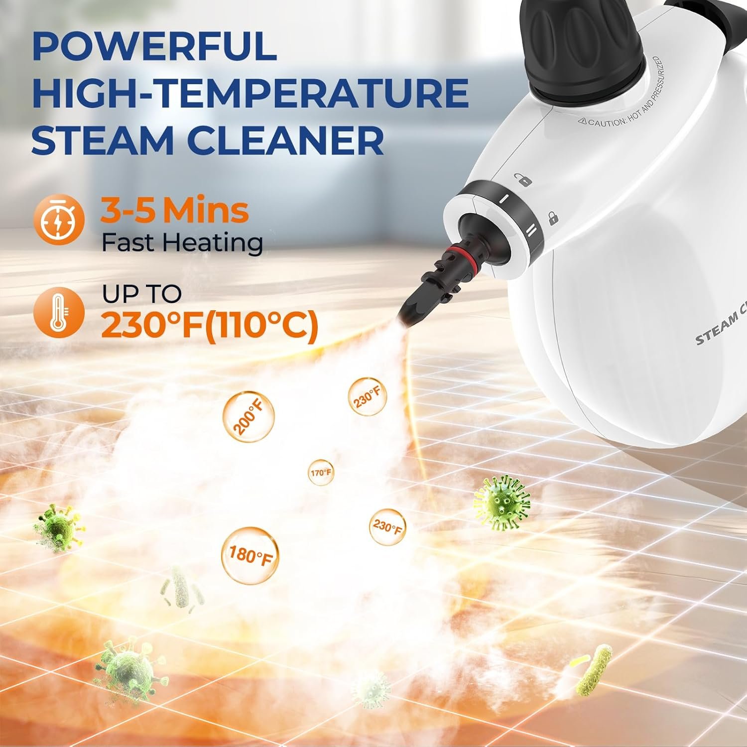 LABIGO Pressurized Handheld steam cleaner with grout and tile brush attachments