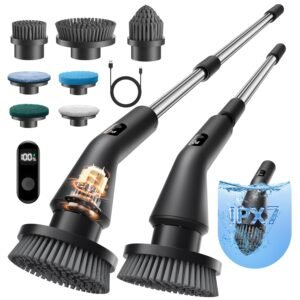 Leebein Leebein Electric Spin Scrubber gallery image 1 showing electric spin scrubber brush heads and bathroom cleaning use