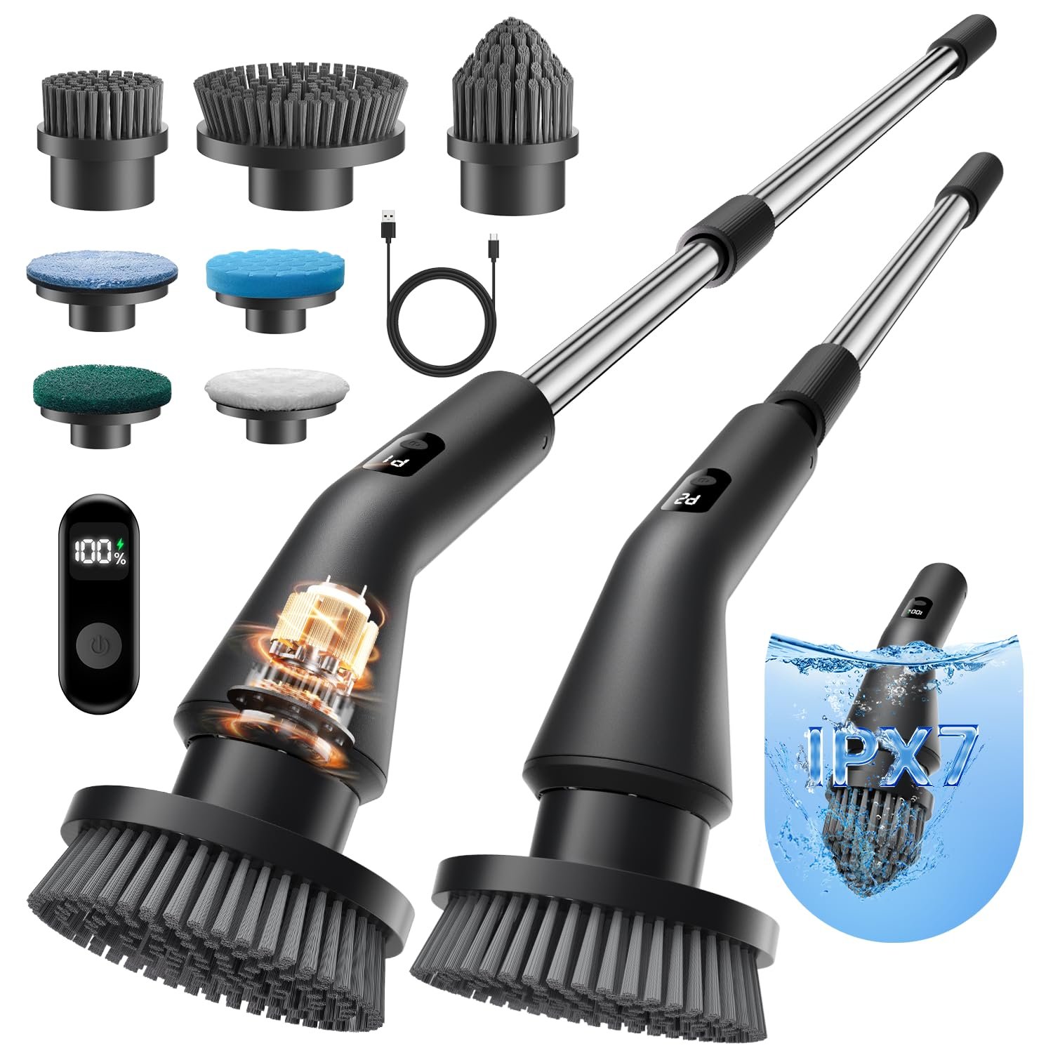 Leebein Leebein Electric Spin Scrubber gallery image 1 showing electric spin scrubber brush heads and bathroom cleaning use