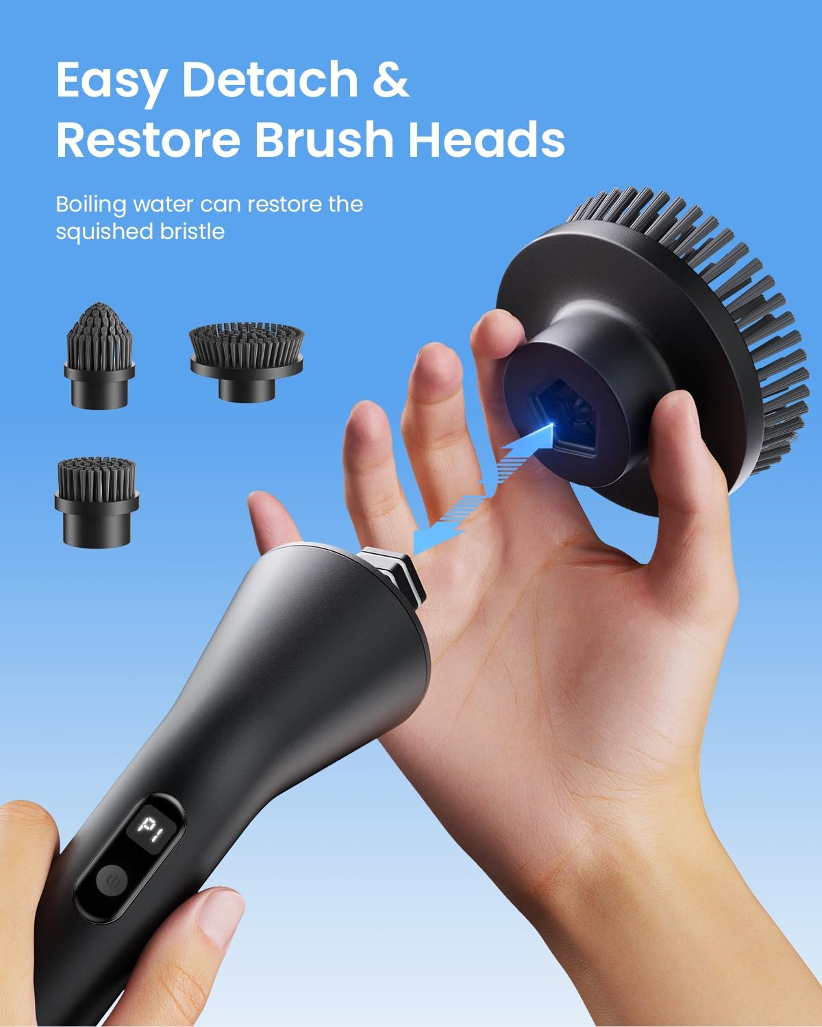Leebein Leebein Electric Spin Scrubber gallery image 5 showing electric spin scrubber brush heads and bathroom cleaning use