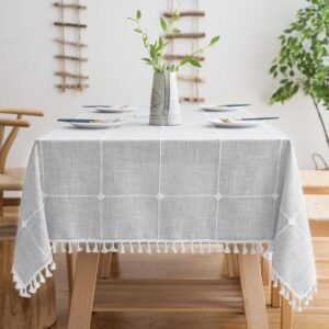 Oubonun 55x86 Cotton Linen Waterproof Farmhouse Tablecloth farmhouse rectangle tablecloth product gallery image 1