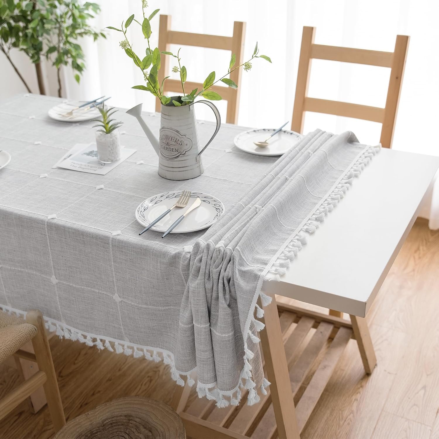 Oubonun 55x86 Cotton Linen Waterproof Farmhouse Tablecloth farmhouse rectangle tablecloth product gallery image 3