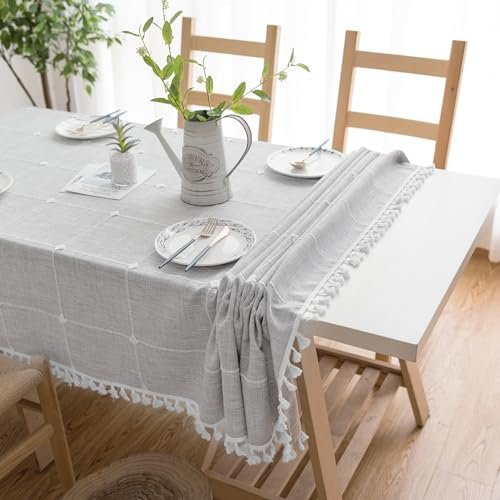 Oubonun 55x86 Cotton Linen Waterproof Farmhouse Tablecloth farmhouse rectangle tablecloth product gallery image 4