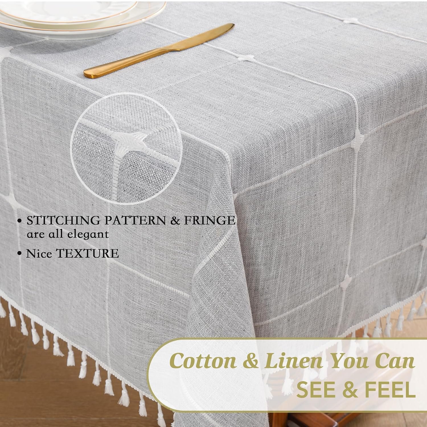 Oubonun 55x86 Cotton Linen Waterproof Farmhouse Tablecloth farmhouse rectangle tablecloth product gallery image 5