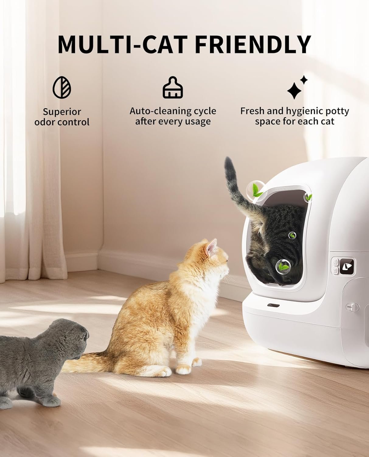 PETKIT PuraMax 2 multi-cat self-cleaning litter box - size and detail view