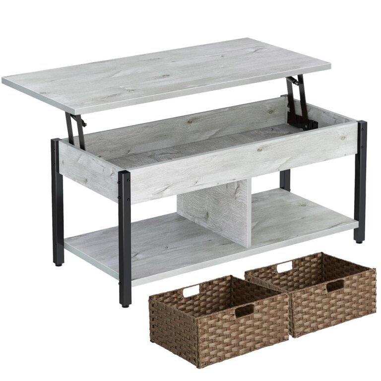 Rolanstar 41.7in lift top coffee table with 2 rattan baskets, grey (view 1)
