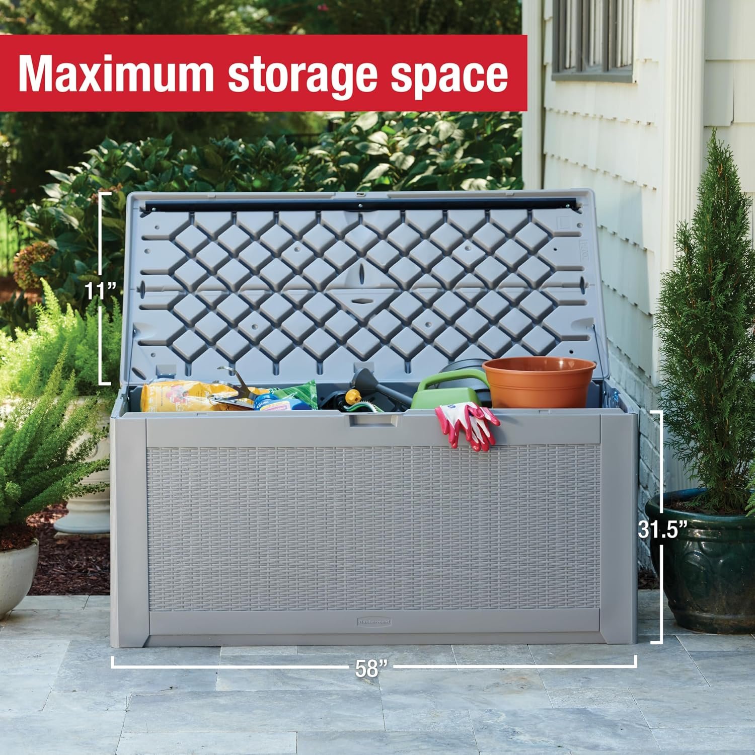 Rubbermaid 134 Gallon XL deck box image 5 showing outdoor storage details