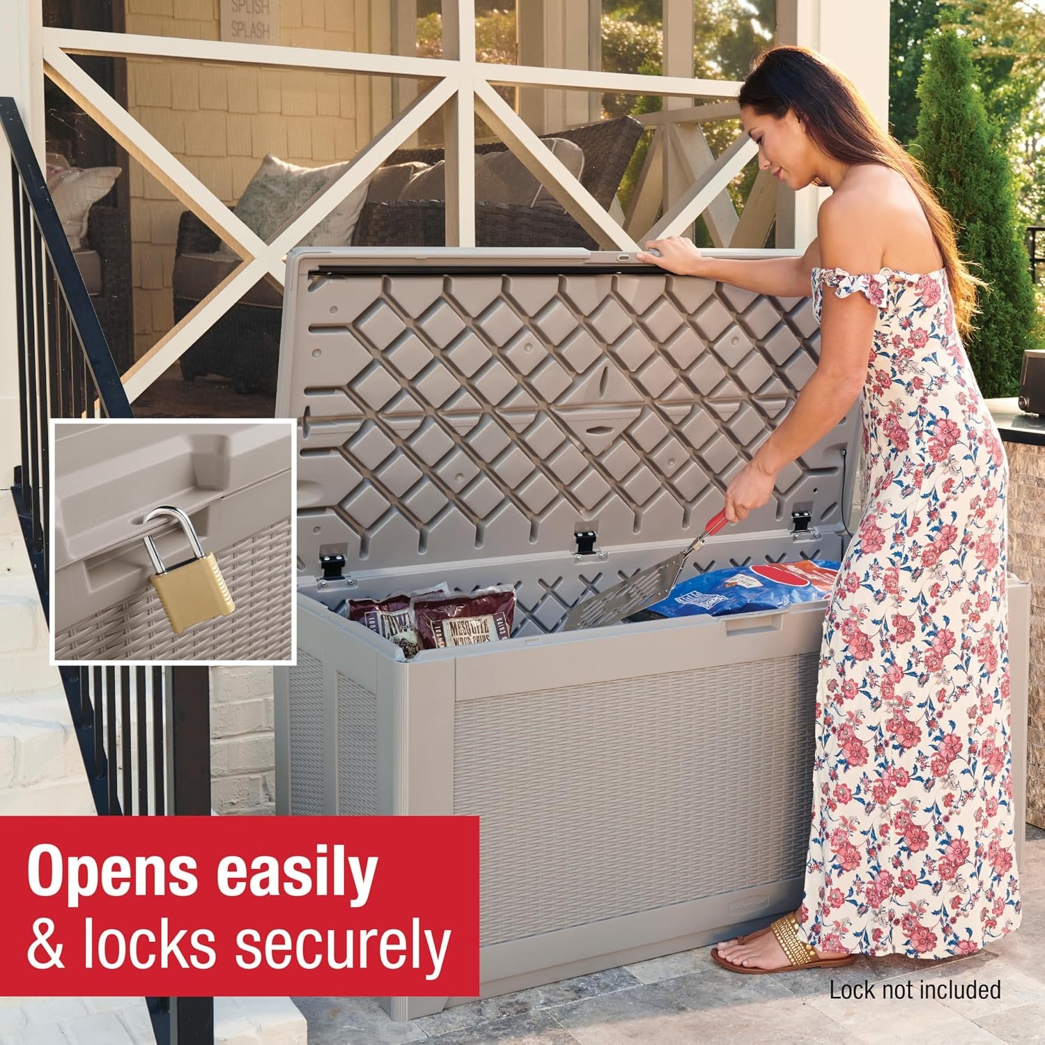 Rubbermaid 134 Gallon XL deck box image 6 showing outdoor storage details