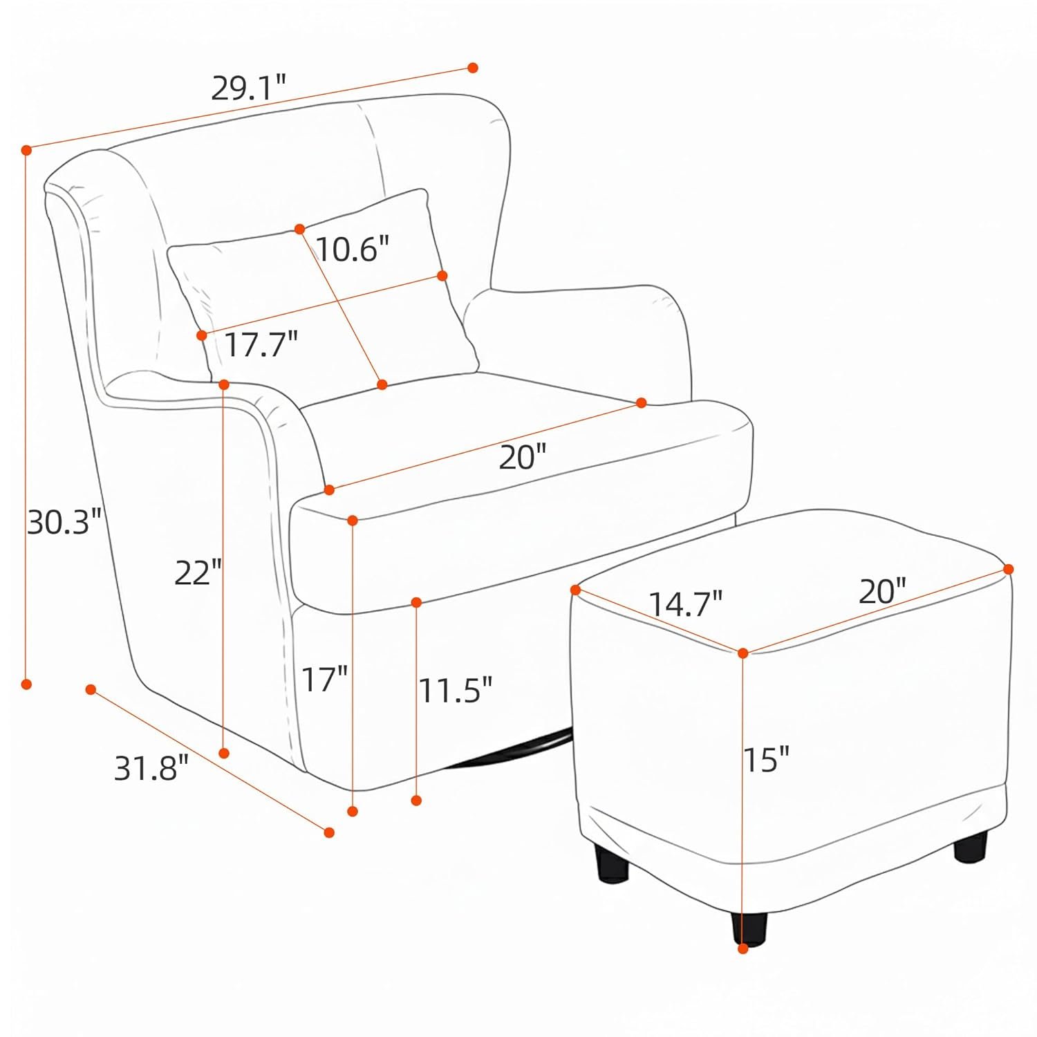 Wismestr compact barrel chair and ottoman set side angle