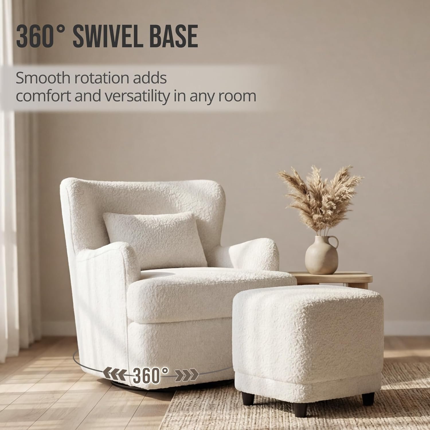 Wismestr padded boucle seat and ottoman cushion close-up