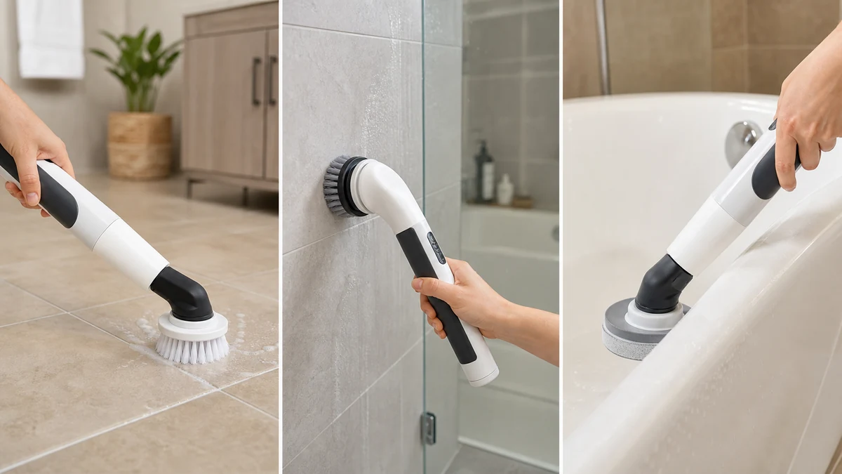 Three electric spin scrubbers tested on bathroom tile