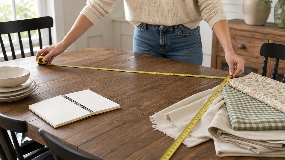 Measuring a rectangle dining table before choosing a farmhouse tablecloth