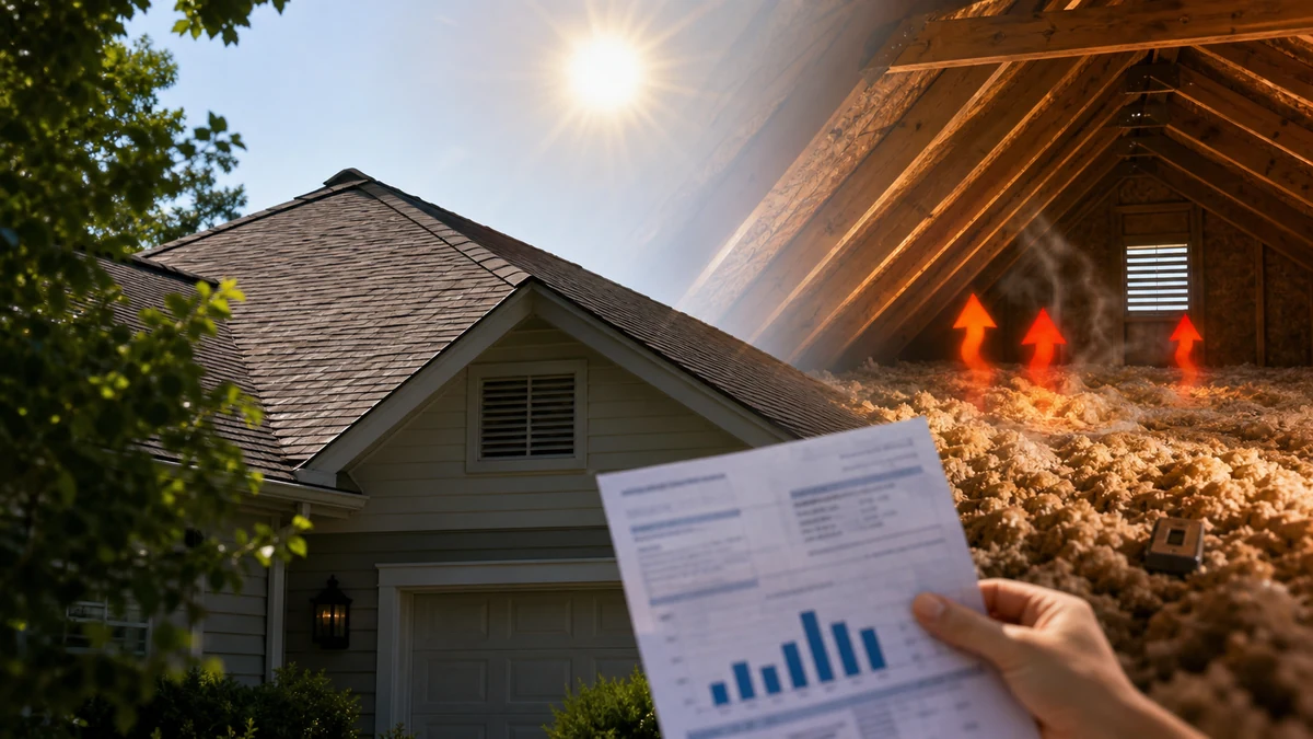 Why Solar Attic Fans Are Trending in Summer 2026 2 Sunlit suburban roof with a solar attic fan above a hot upstairs home in summer