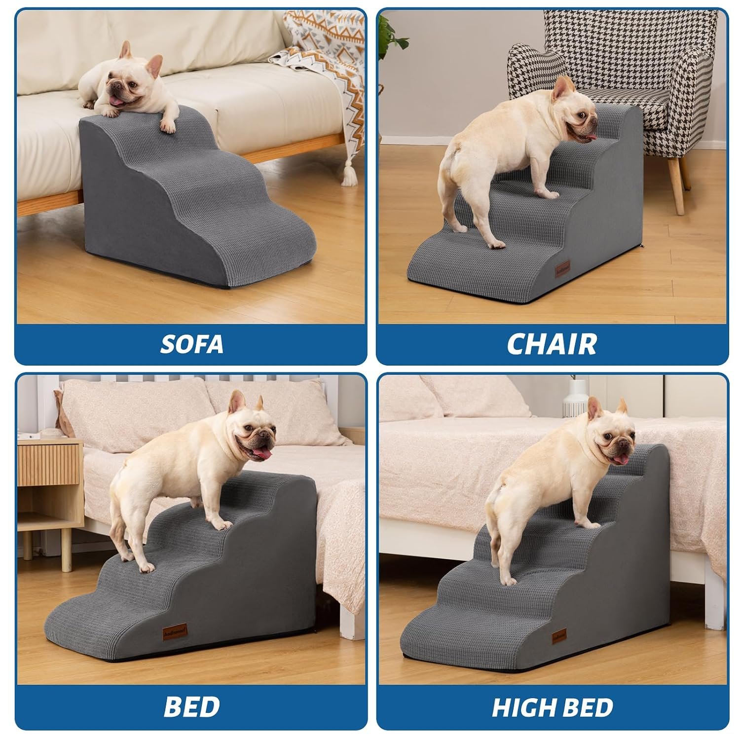 Aodisman Aodisman 3-Step Dog Ramp and Stairs Sofa and Chair Non-Slip Sturdy Pet Steps product gallery image 2 showing dog stair features