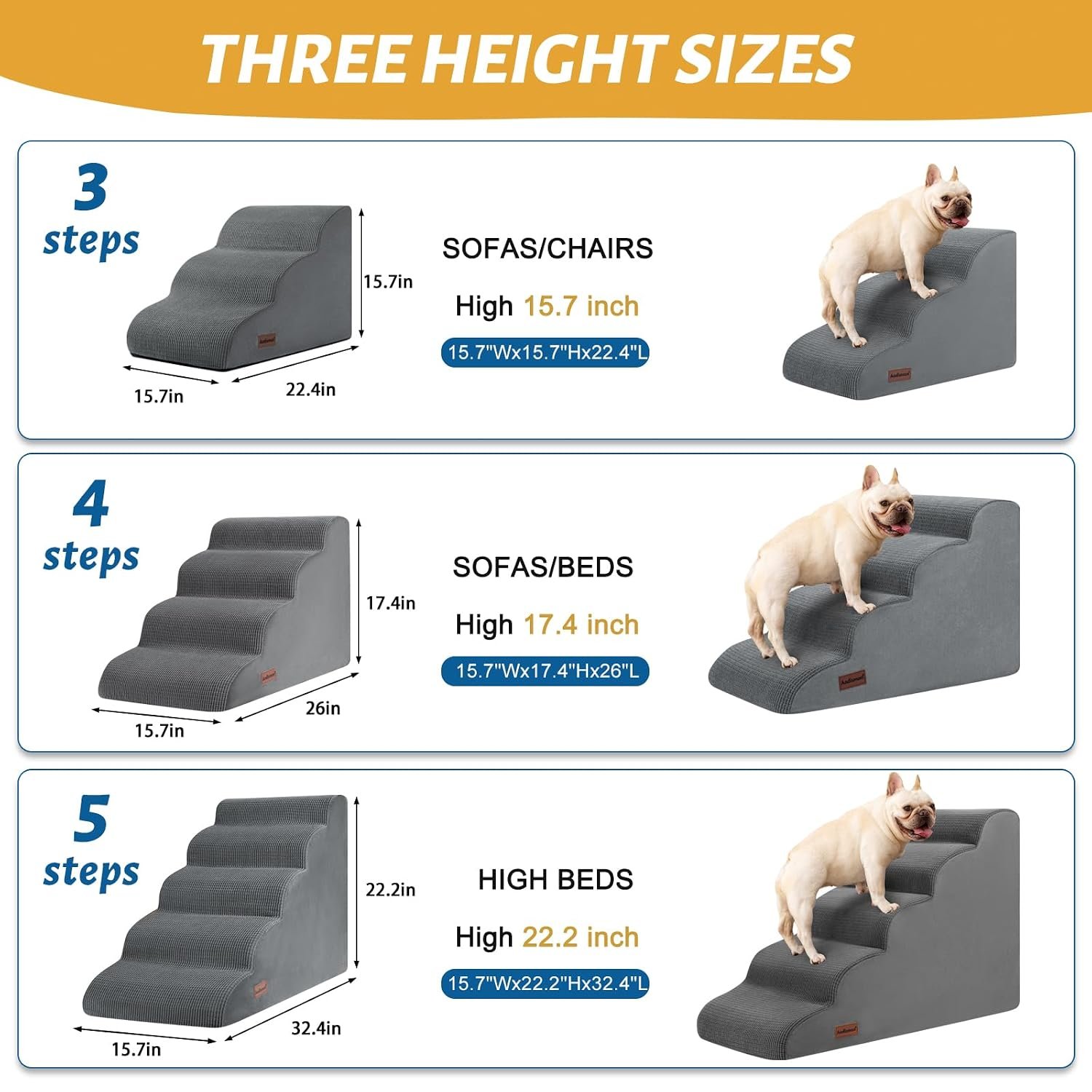 Aodisman Aodisman 3-Step Dog Ramp and Stairs Sofa and Chair Non-Slip Sturdy Pet Steps product gallery image 3 showing dog stair features