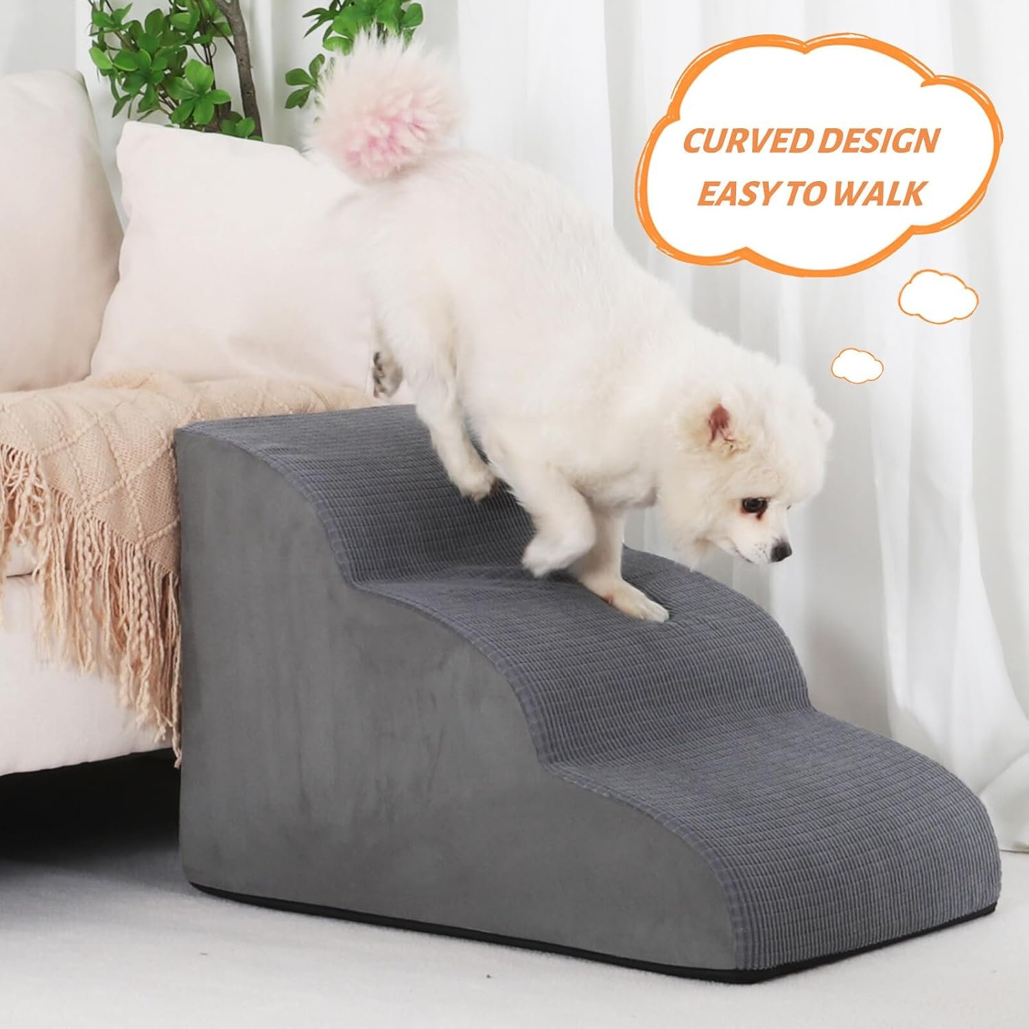 Aodisman Aodisman 3-Step Dog Ramp and Stairs Sofa and Chair Non-Slip Sturdy Pet Steps product gallery image 5 showing dog stair features