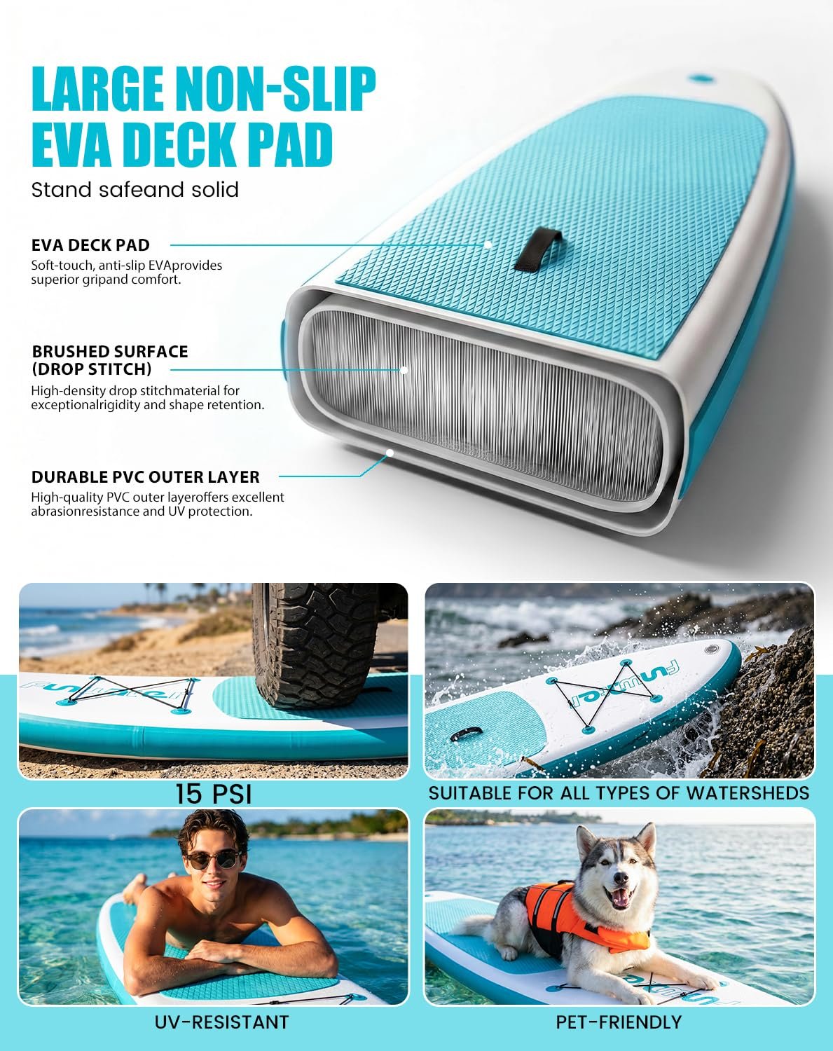 FunWater 10 ft 6 in Inflatable Paddle Board - dimensions and stability reference
