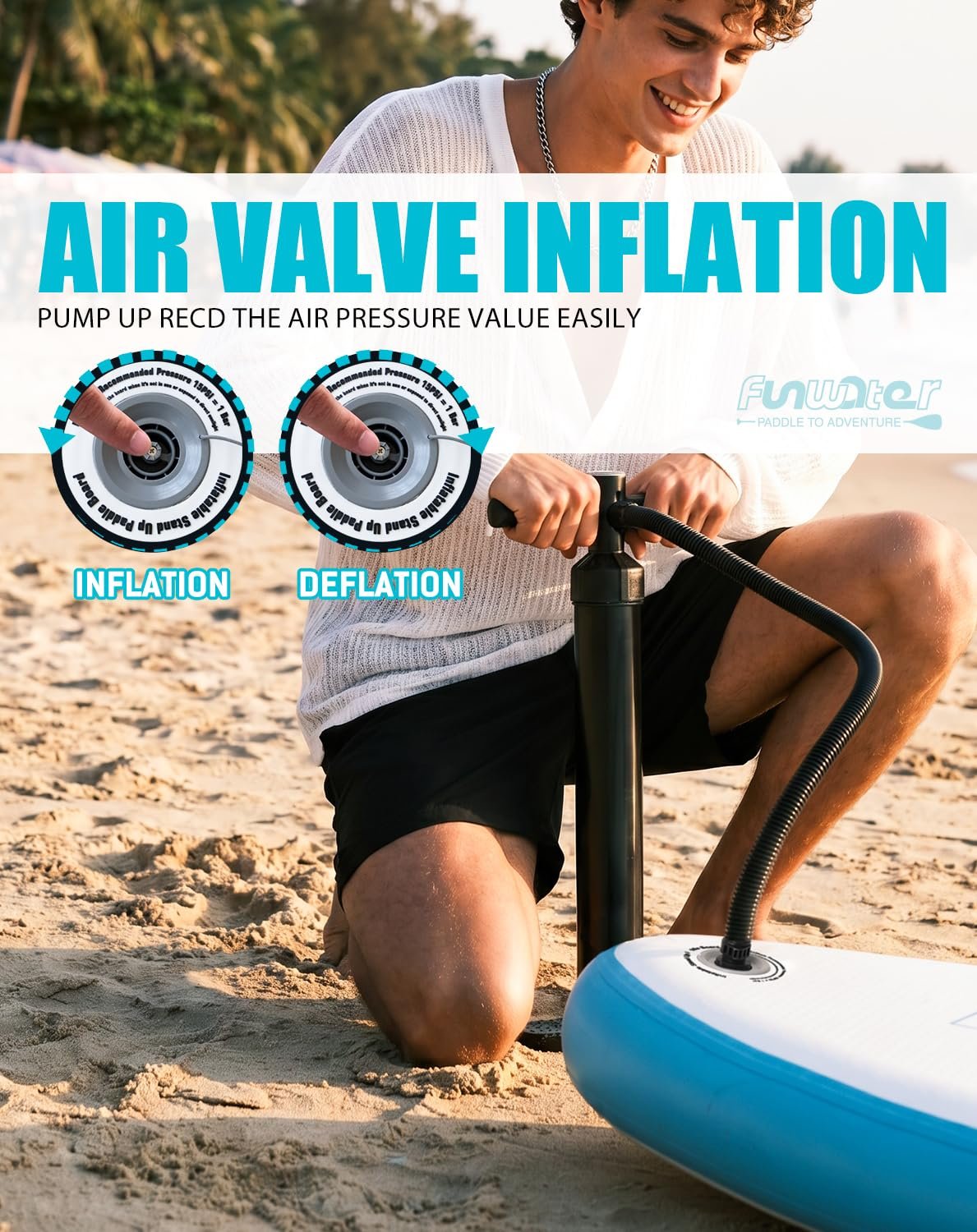 FunWater 10 ft 6 in Inflatable Paddle Board - on-water use or feature reference