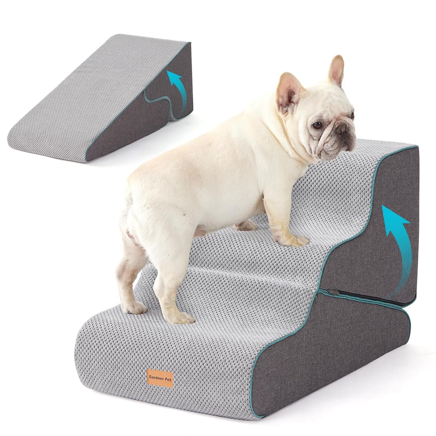 Gardner Pet Gardner Pet Dog Stairs Small Dogs 16.5 Inch 2 in 1 Transformable 3-Step Pet Stairs and Ramp product gallery image 1 showing dog stair features