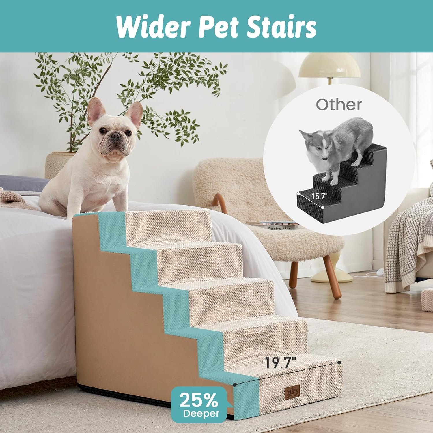 Love's cabin Love's cabin Dog Stairs High Bed 18 Inch Foldable Pet Stairs with Storage product gallery image 5 showing dog stair features