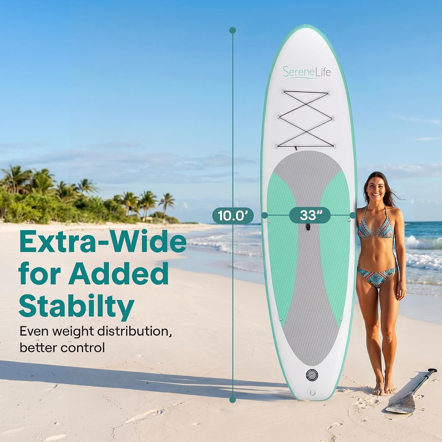 SereneLife 10 ft Inflatable Paddle Board - dimensions and stability reference
