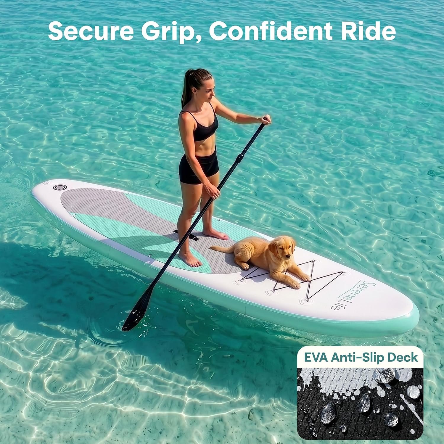 SereneLife 10 ft Inflatable Paddle Board - inflation valve and fin setup