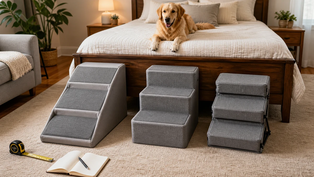 Best Dog Stairs for High Bed: 3 Product Comparison 5 Three dog stairs compared beside a high bed