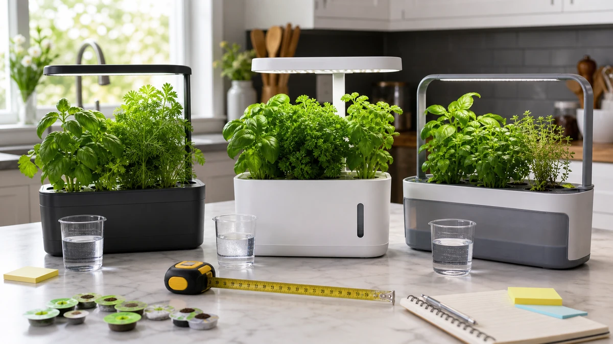 Editorial comparison of three indoor hydroponic garden formats