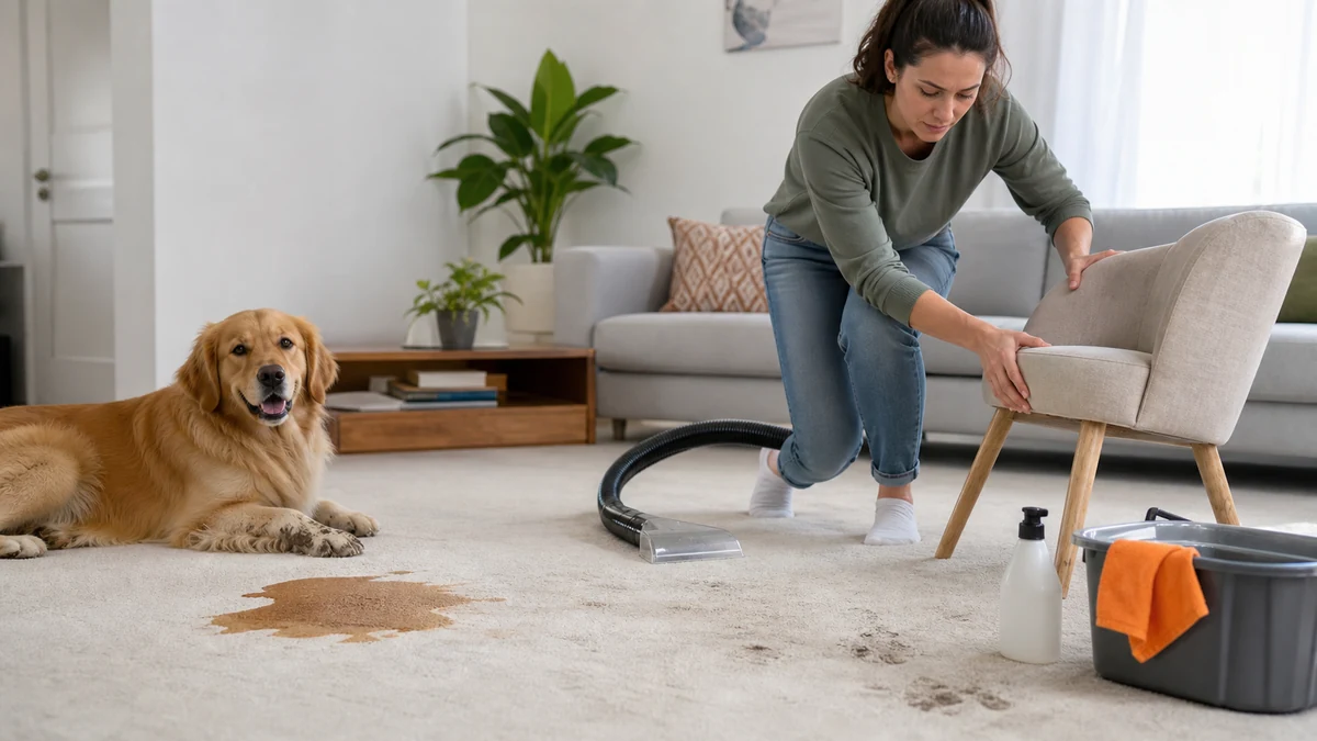 Editorial image of carpet stains before home carpet steam cleaner use