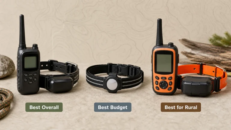 Best Dog GPS Tracker No Subscription 2026: 3 Picks 2 Editorial 3-way comparison image for no-subscription dog GPS trackers