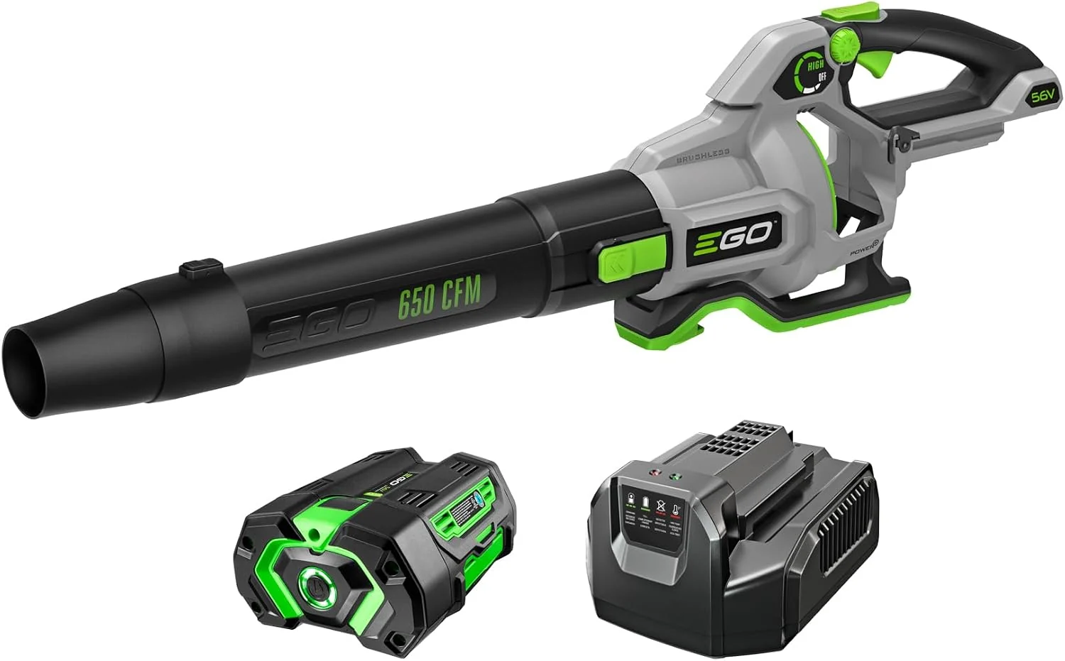EGO POWER+ LB7654 765 CFM cordless leaf blower - in-use yard cleanup shot