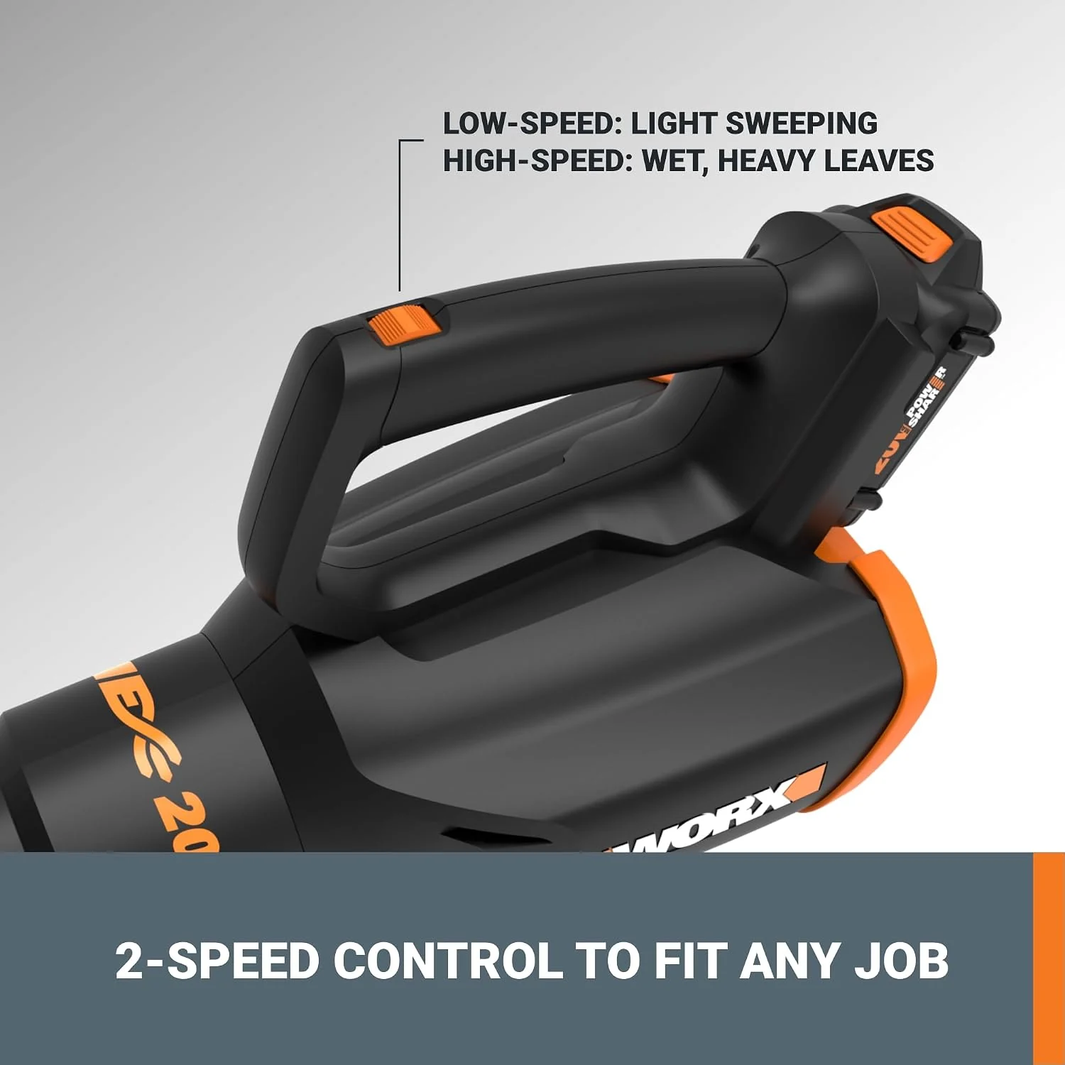 WORX WG547 20V PowerShare cordless leaf blower - nozzle and airflow detail