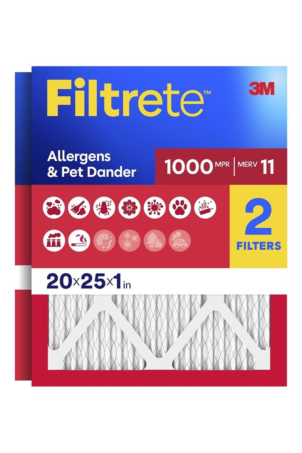 Filtrete 20x25x1 Air Filter, MERV 11, MPR 1000, Allergens & Pet Dander, 3-Month AC and Furnace Filters, Cleaner Air, Reliable Airflow, 2 HVAC Filters (Actual Size 19.68 x 24.68 x 0.81 in) product image