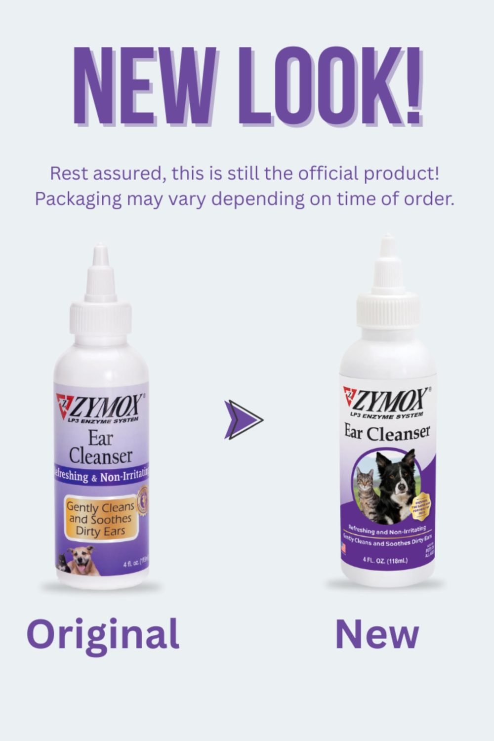 Zymox Ear Cleanser Solution Dogs and Cats, 4oz side angle and details - Zymox Ear Cleanser Solution Dogs and Cats, 4oz