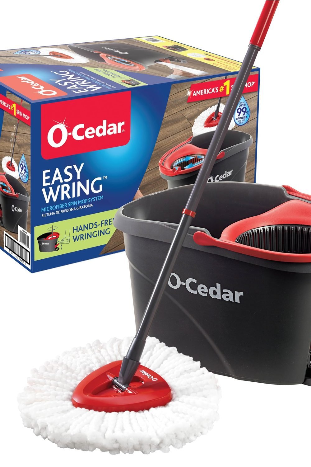 O-Cedar EasyWring Microfiber Spin Mop, Bucket Floor Cleaning System, Red, Gray, Standard product image