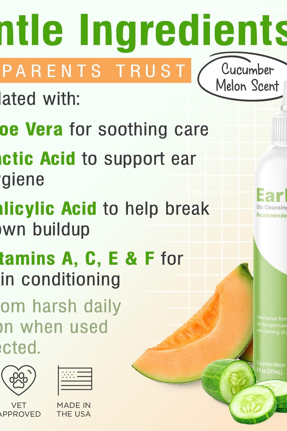 VetWELL Ear Cleaner Dogs and Cats - Cucumber Melon - 8 oz accessories and refills - VetWELL Ear Cleaner Dogs and Cats - Cucumber Melon - 8 oz
