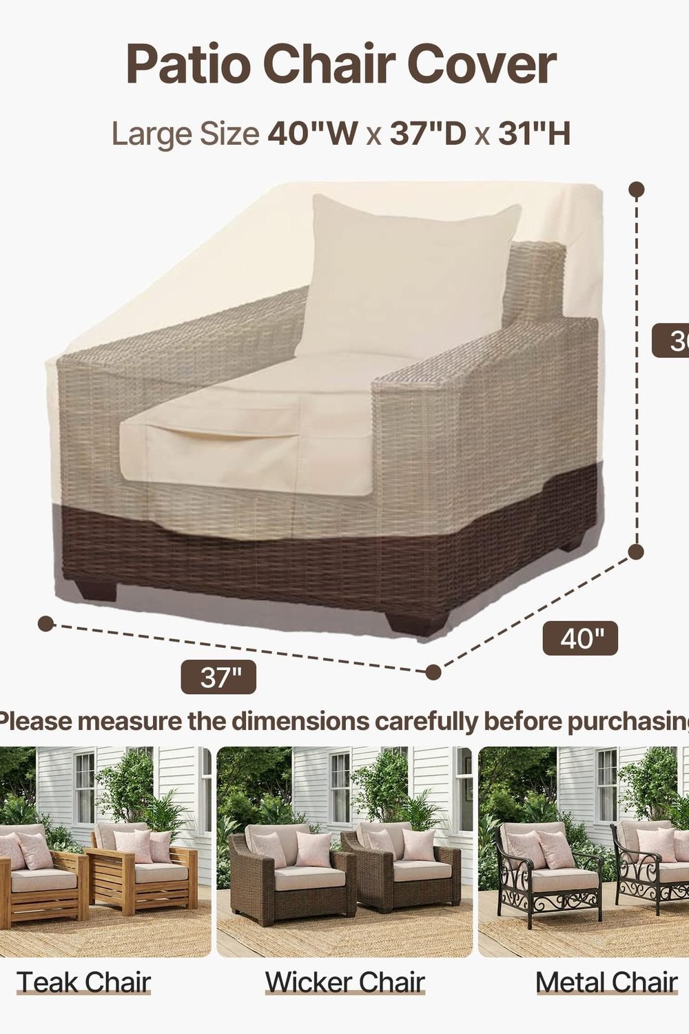 Vailge Patio Chair Covers & Outdoor Furniture Covers Heavy-Duty Waterproof side angle and details - Vailge Patio Chair Covers & Outdoor Furniture Covers Heavy-Duty Waterproof
