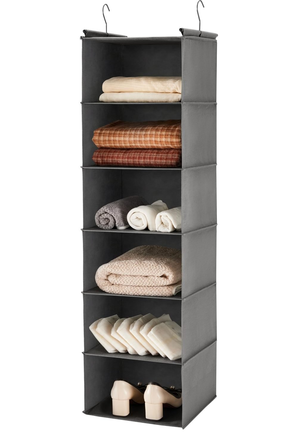 MAX Houser 6 Tier Hanging Closet Organizer with 2 Sturdy Hooks, Grey main product view - MAX Houser 6 Tier Hanging Closet Organizer with 2 Sturdy Hooks, Grey
