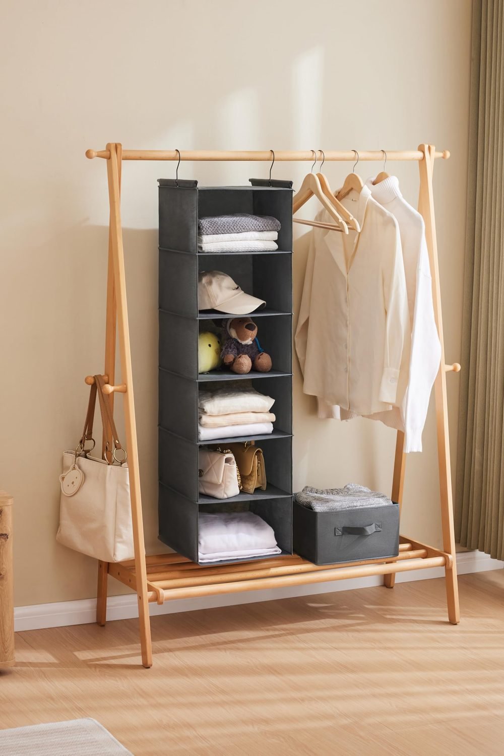 MAX Houser 6 Tier Hanging Closet Organizer with 2 Sturdy Hooks, Grey accessories and refills - MAX Houser 6 Tier Hanging Closet Organizer with 2 Sturdy Hooks, Grey
