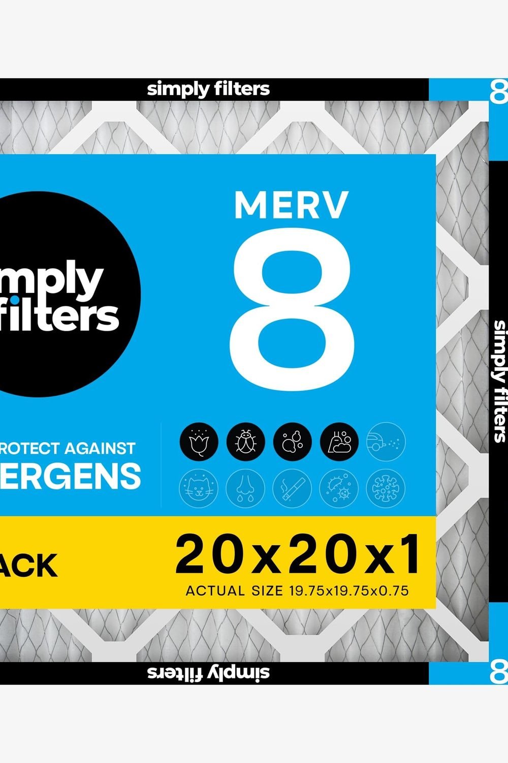 Simply 20x20x1 Air Filter, Merv 8, MPR 600, 6 Pack, Furnace Air Filter for HVAC (Actual Size: 19.75"x19.75"x0.75") DUST, Pet, & Allergy Control product image