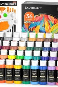 Shuttle Art Acrylic Paint, 36 Colors Acrylic Paint Set with Brushes & Palette, 2oz/60ml Bottles, Rich Pigments Non-toxic Artists Kids & Adults, Painting on Canvas Rocks Ceramic Wood main product view - Shuttle Art Acrylic Paint, 36 Colors Acrylic Paint Set with Brushes & Palette, 2oz/60ml Bottles, Rich Pigments Non-toxic Artists Kids & Adults, Painting on Canvas Rocks Ceramic Wood